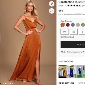 Lulu’s Small Constantine Rust Orange Satin Maxi Dress